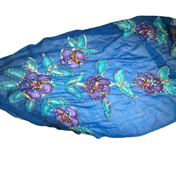Exclusively For Signals Wool Blue Purple Floral Embroidered Scarf - Picture 5 of 13
